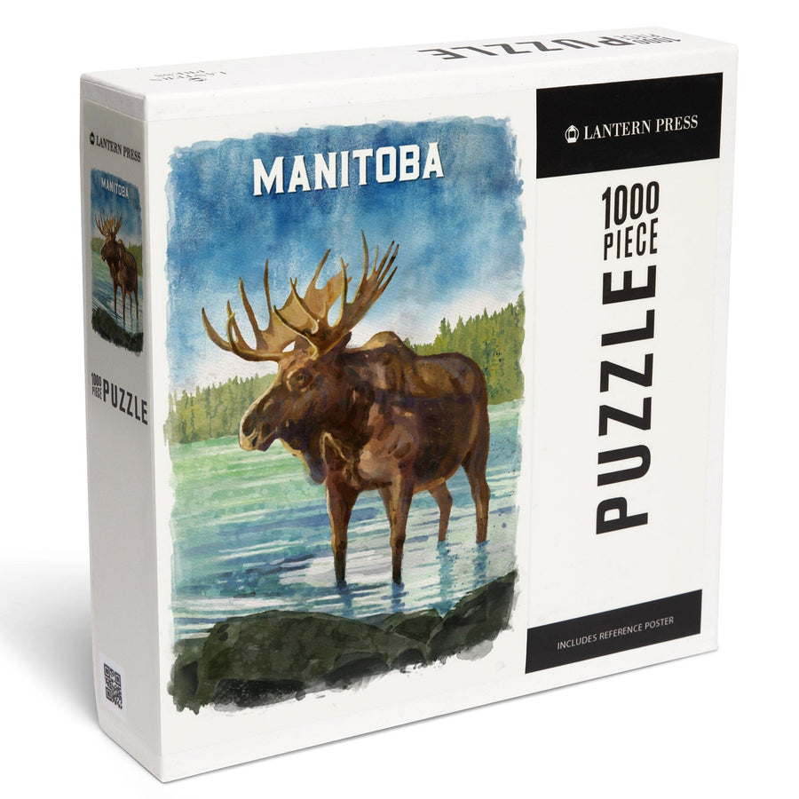 Manitoba, Watercolor Study, Moose, Jigsaw Puzzle Puzzle Lantern Press 