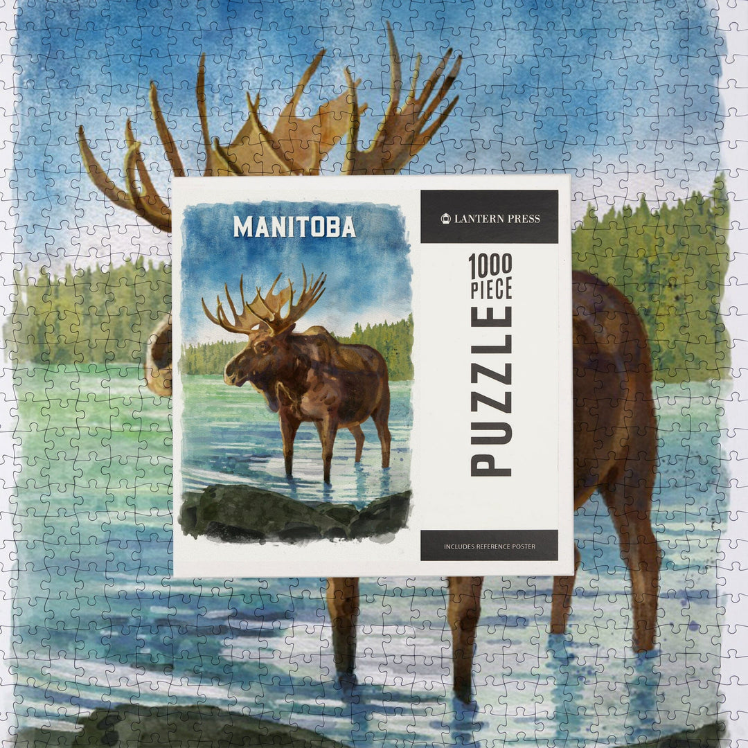 Manitoba, Watercolor Study, Moose, Jigsaw Puzzle Puzzle Lantern Press 