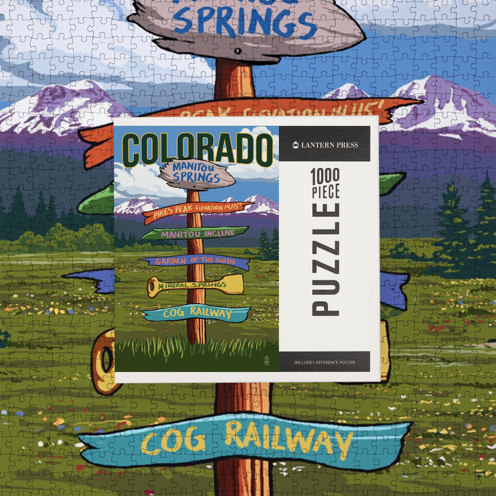 Manitou Springs, Colorado, Destination Signpost, Jigsaw Puzzle Puzzle Lantern Press 