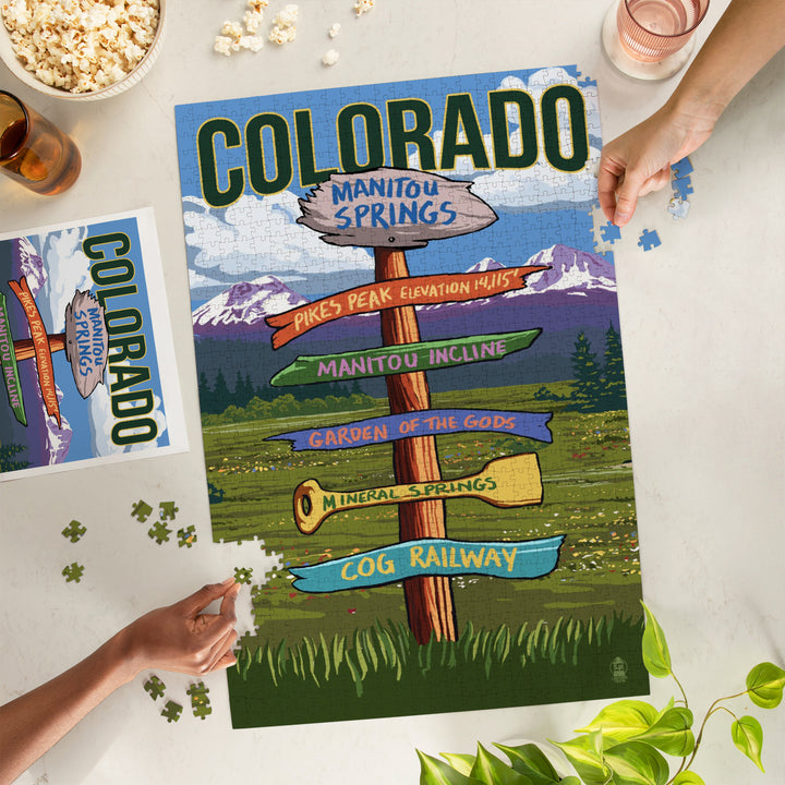 Manitou Springs, Colorado, Destination Signpost, Jigsaw Puzzle Puzzle Lantern Press 