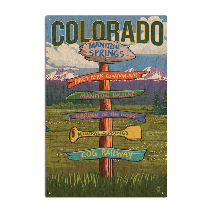 Manitou Springs, Colorado, Destination Signpost, Lantern Press Artwork, Wood Signs and Postcards Wood Lantern Press 10 x 15 Wood Sign 