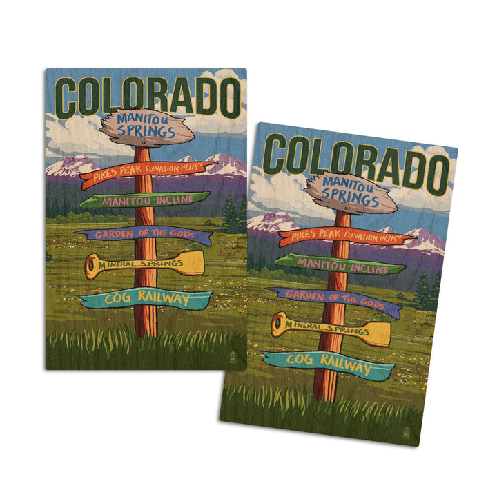 Manitou Springs, Colorado, Destination Signpost, Lantern Press Artwork, Wood Signs and Postcards Wood Lantern Press 4x6 Wood Postcard Set 