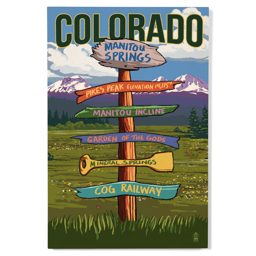 Manitou Springs, Colorado, Destination Signpost, Lantern Press Artwork, Wood Signs and Postcards Wood Lantern Press 