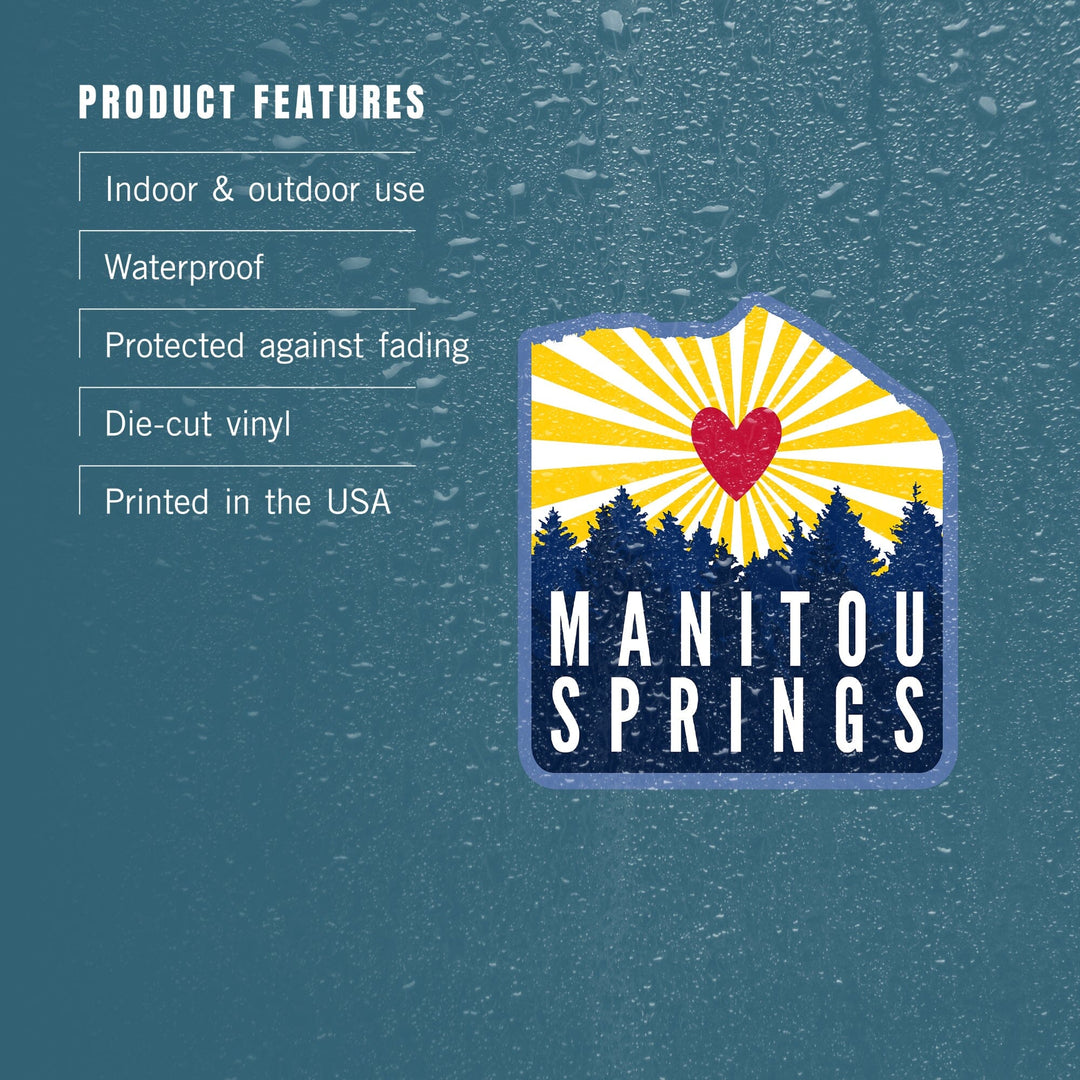 Manitou Springs, Colorado, Heart & Treeline Mountains, Contour, Lantern Press Artwork, Vinyl Sticker Sticker Lantern Press 