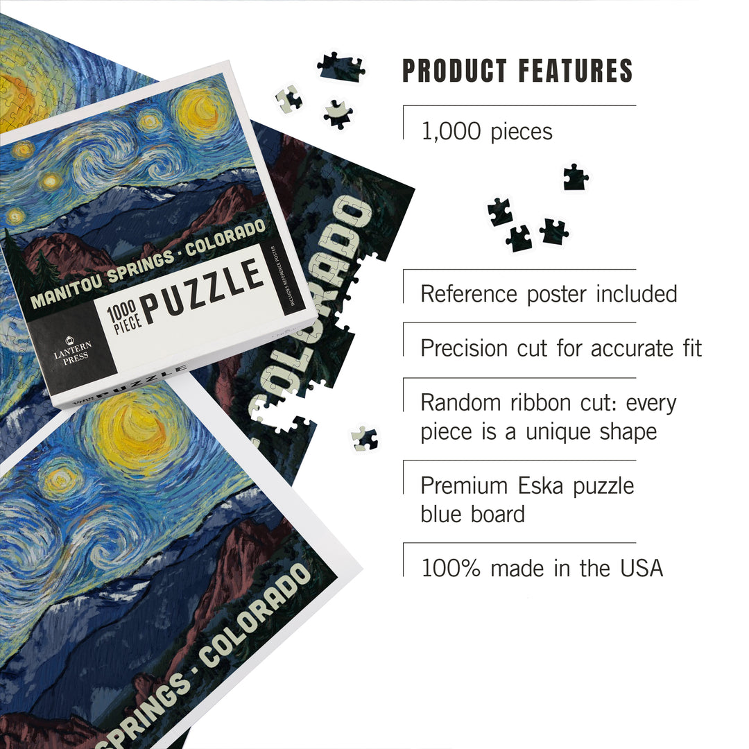 Manitou Springs, Colorado, Pikes Peak, Starry Night, Jigsaw Puzzle Puzzle Lantern Press 