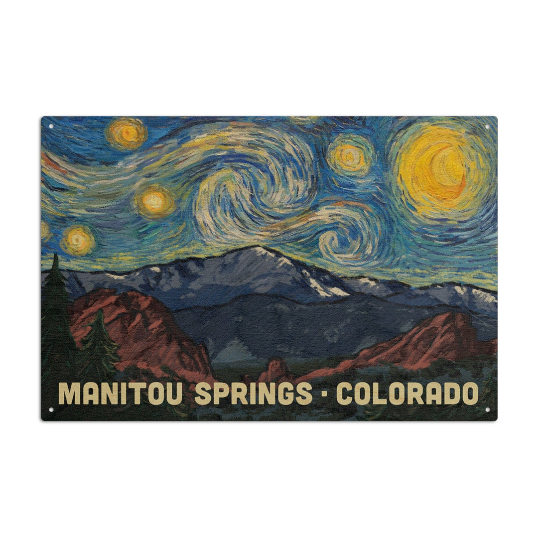 Manitou Springs, Colorado, Pikes Peak, Starry Night, Lantern Press Artwork, Wood Signs and Postcards Wood Lantern Press 10 x 15 Wood Sign 