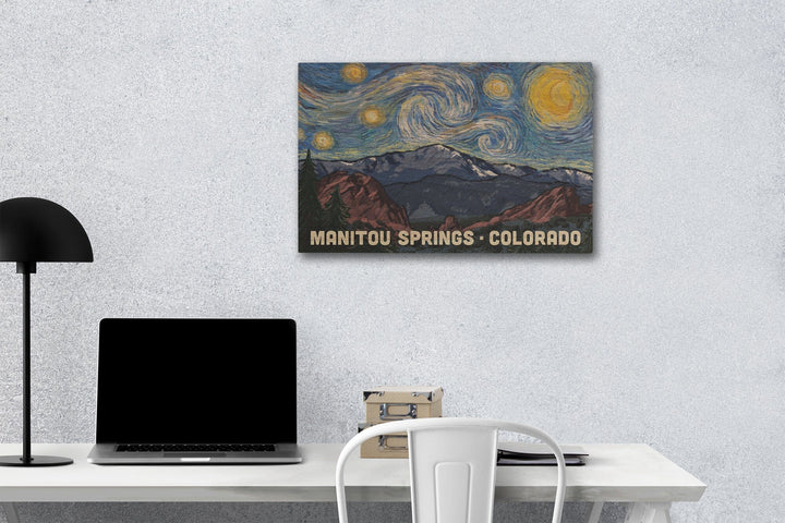 Manitou Springs, Colorado, Pikes Peak, Starry Night, Lantern Press Artwork, Wood Signs and Postcards Wood Lantern Press 12 x 18 Wood Gallery Print 