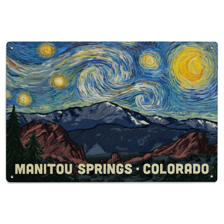 Manitou Springs, Colorado, Pikes Peak, Starry Night, Lantern Press Artwork, Wood Signs and Postcards Wood Lantern Press 
