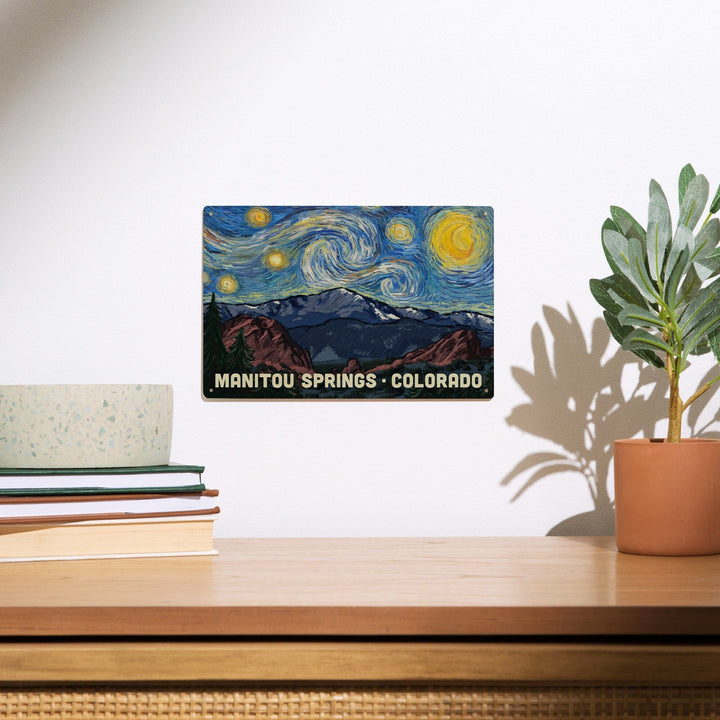 Manitou Springs, Colorado, Pikes Peak, Starry Night, Lantern Press Artwork, Wood Signs and Postcards - Lantern Press