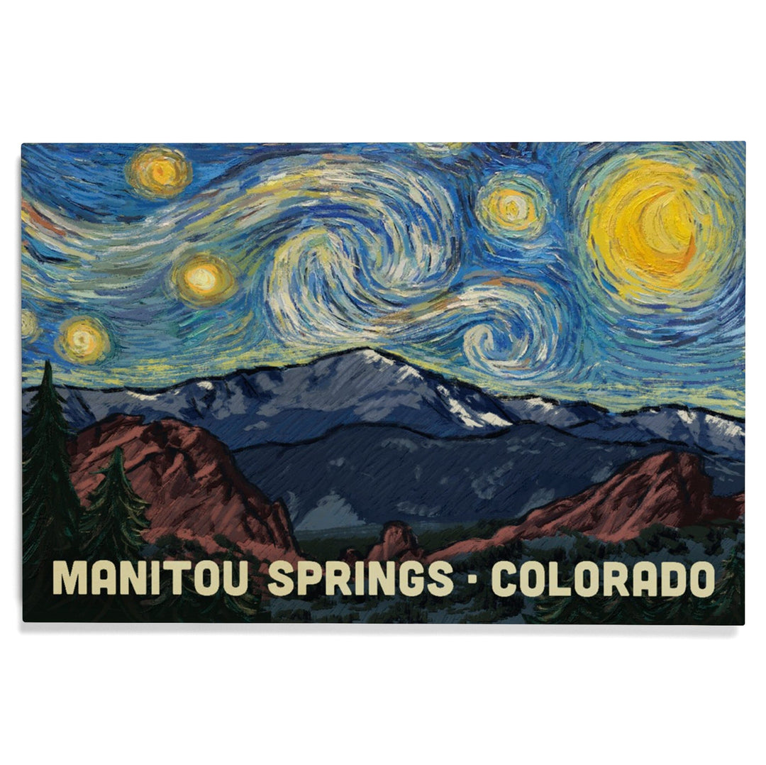 Manitou Springs, Colorado, Pikes Peak, Starry Night, Lantern Press Artwork, Wood Signs and Postcards Wood Lantern Press 