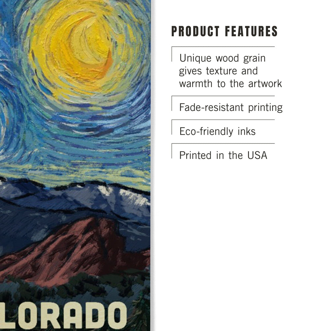 Manitou Springs, Colorado, Pikes Peak, Starry Night, Lantern Press Artwork, Wood Signs and Postcards - Lantern Press