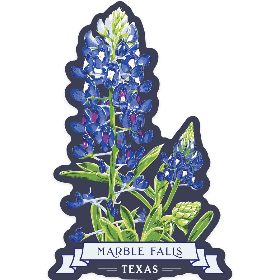 Marble Falls, Texas, Bluebonnet, Letterpress, Contour, Vinyl Sticker Sticker Lantern Press 