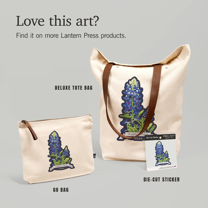 Marble Falls, Texas, Bluebonnet, Letterpress, Contour, Vinyl Sticker Sticker Lantern Press 