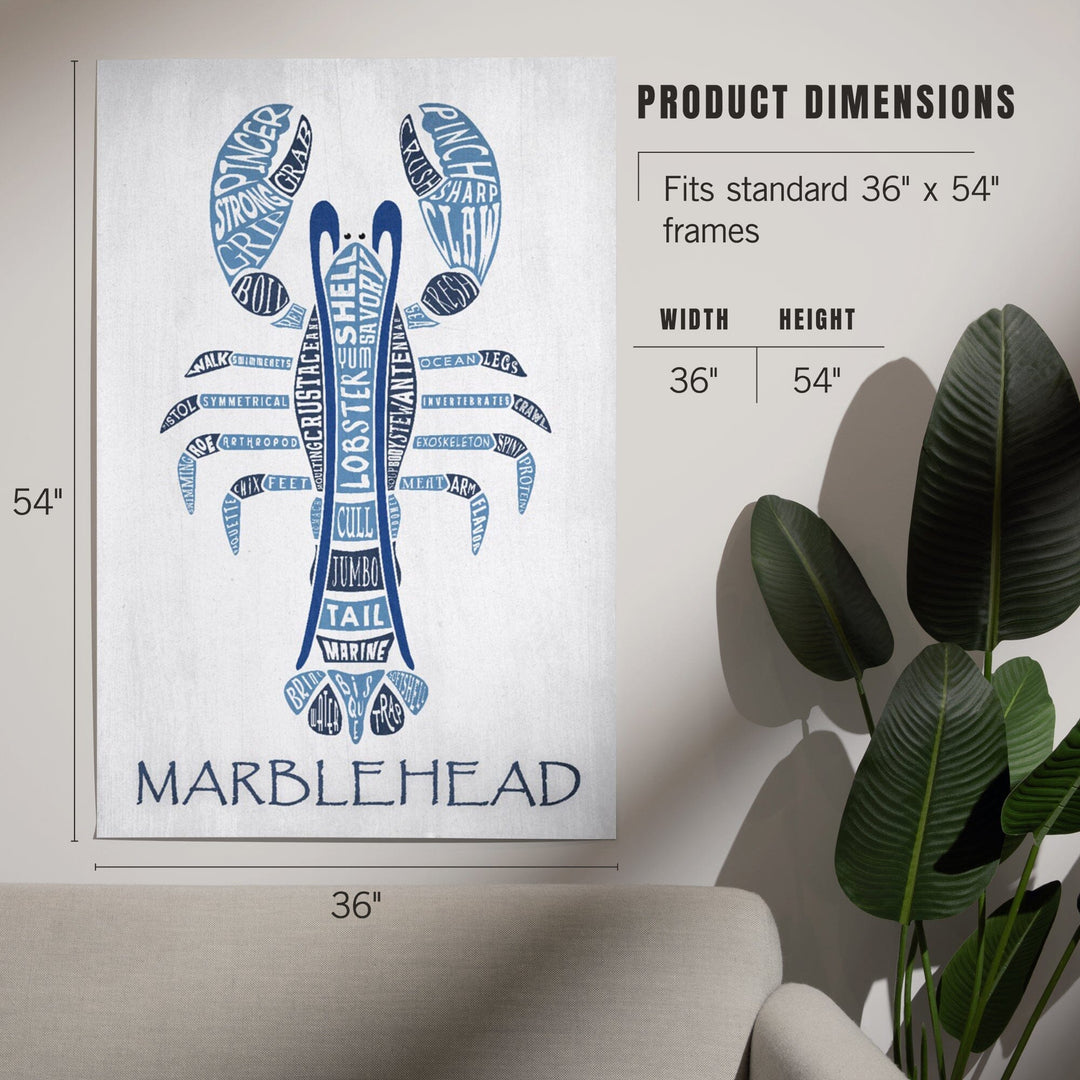 Marblehead, Massachusetts, Blue Lobster, Typography, Art & Giclee Prints Art Lantern Press 