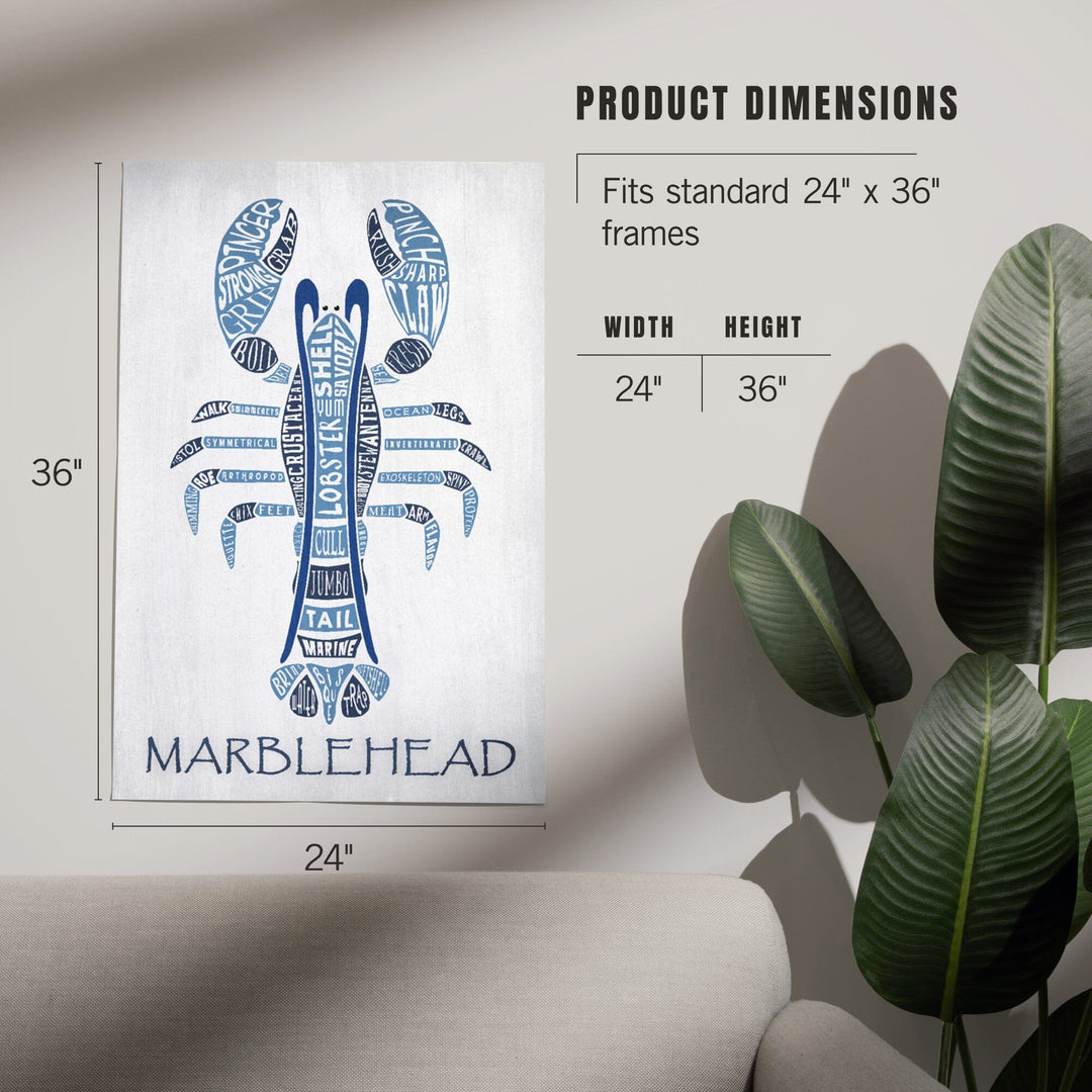Marblehead, Massachusetts, Blue Lobster, Typography, Art & Giclee Prints Art Lantern Press 