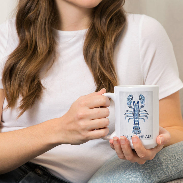 Marblehead, Massachusetts, Blue Lobster, Typography, Lantern Press Artwork, Ceramic Mug - Lantern Press