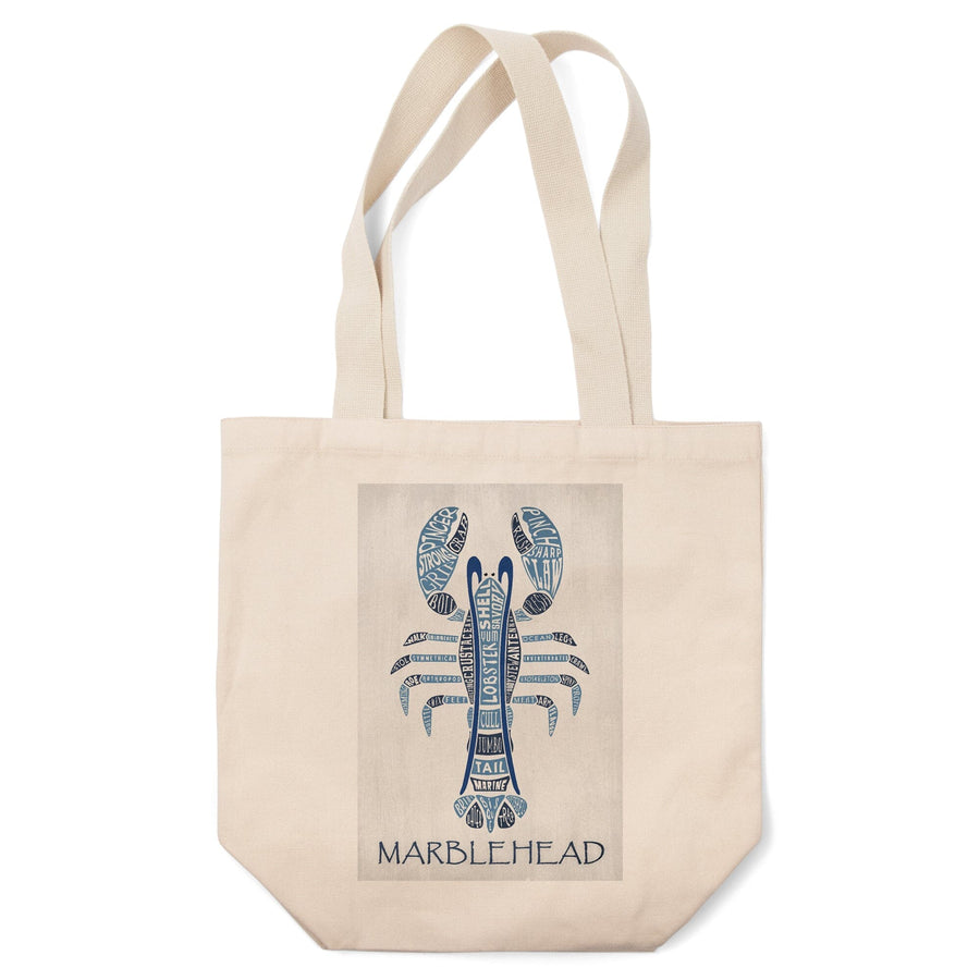 Marblehead, Massachusetts, Blue Lobster, Typography, Lantern Press Artwork, Tote Bag Totes Lantern Press 