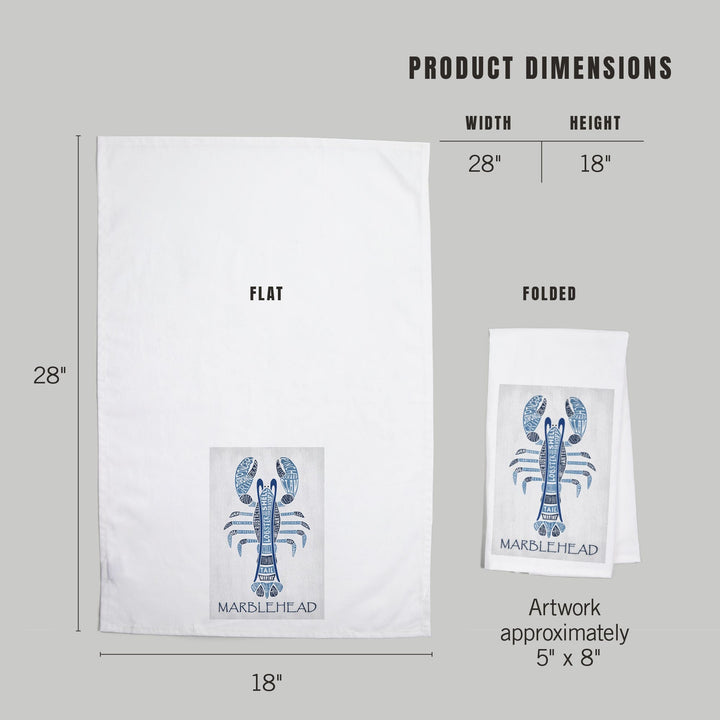 Marblehead, Massachusetts, Blue Lobster, Typography, Organic Cotton Kitchen Tea Towels Kitchen Lantern Press 