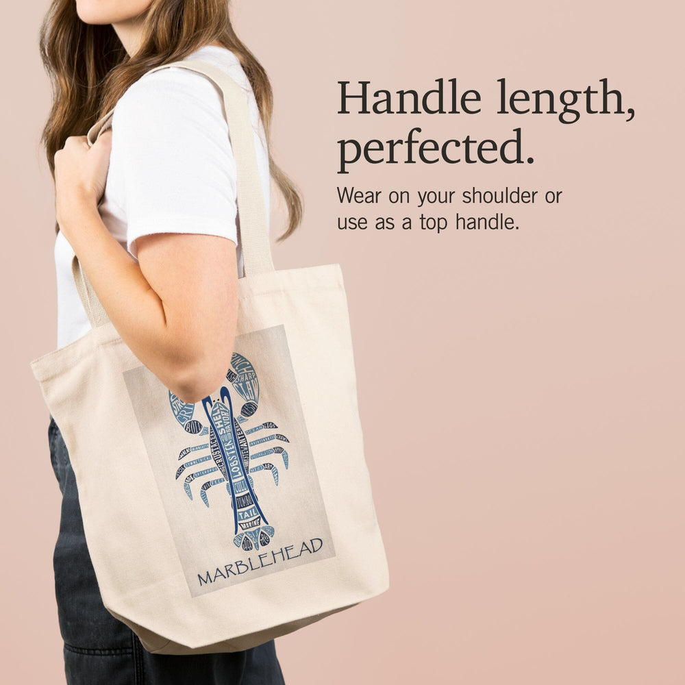 Marblehead, Massachusetts, Blue Lobster, Typography, Tote Bag Totes Lantern Press 