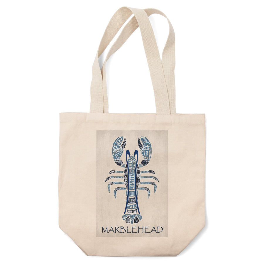 Marblehead, Massachusetts, Blue Lobster, Typography, Tote Bag Totes Lantern Press 
