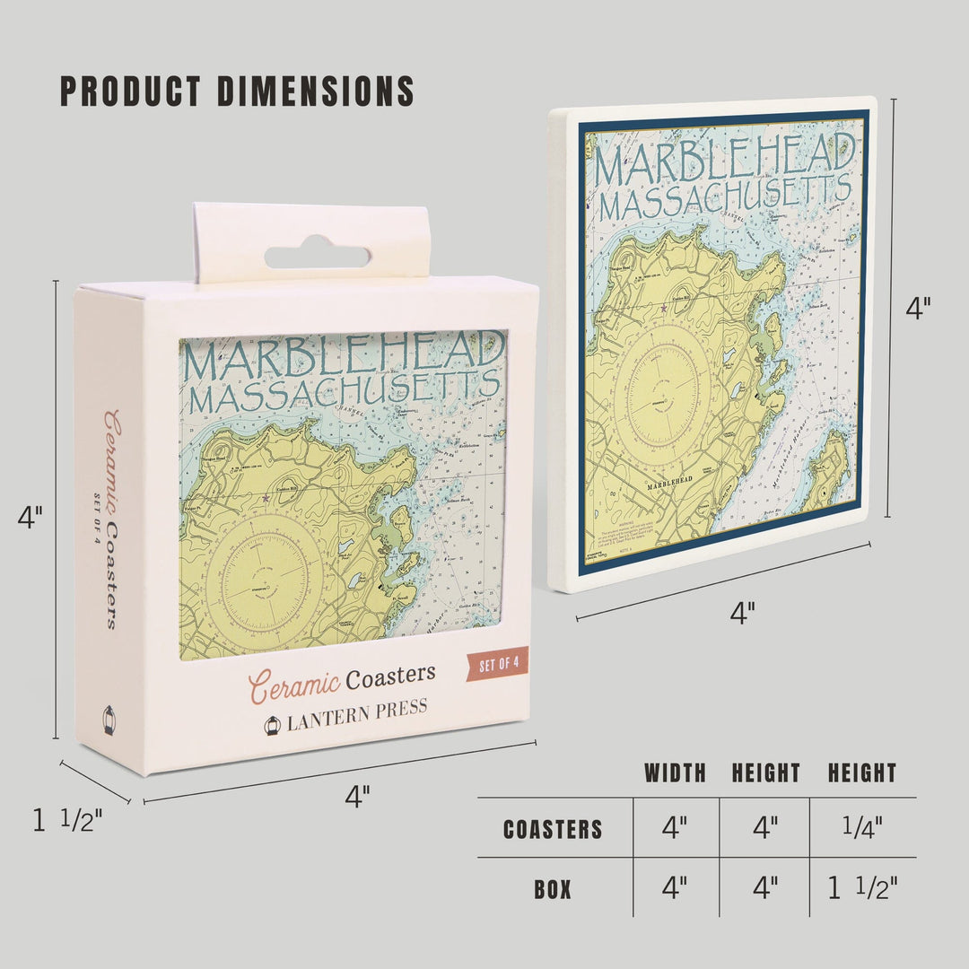 Marblehead, Massachusetts, Nautical Chart, Coasters Coasters Lantern Press 