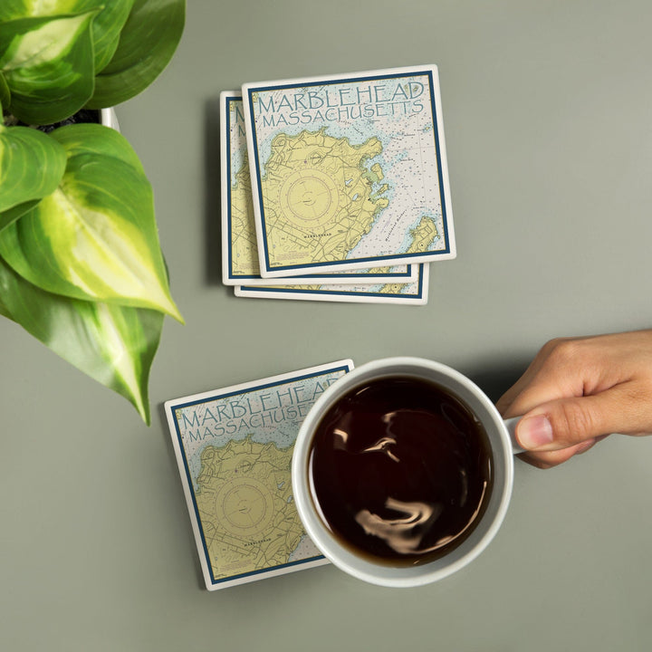 Marblehead, Massachusetts, Nautical Chart, Coasters Coasters Lantern Press 