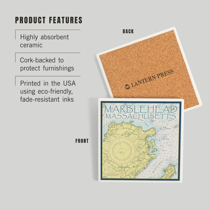Marblehead, Massachusetts, Nautical Chart, Coasters Coasters Lantern Press 