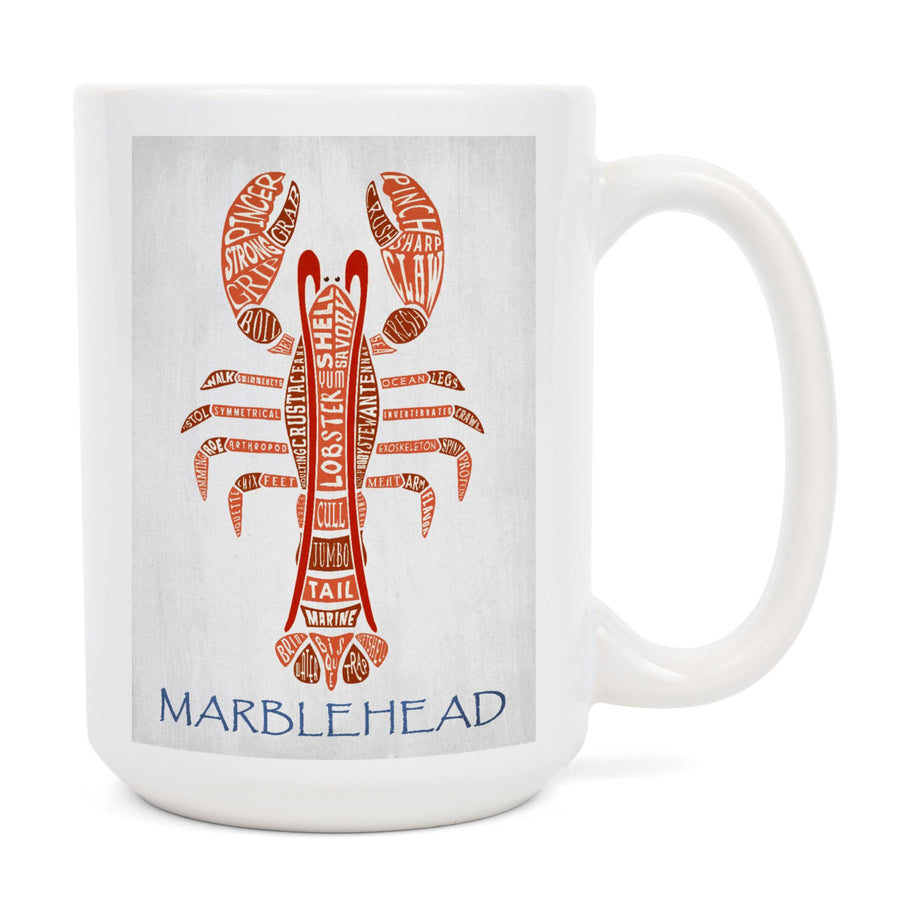 Marblehead, Massachusetts, Red Lobster, Typography, Lantern Press Artwork, Ceramic Mug Mugs Lantern Press 