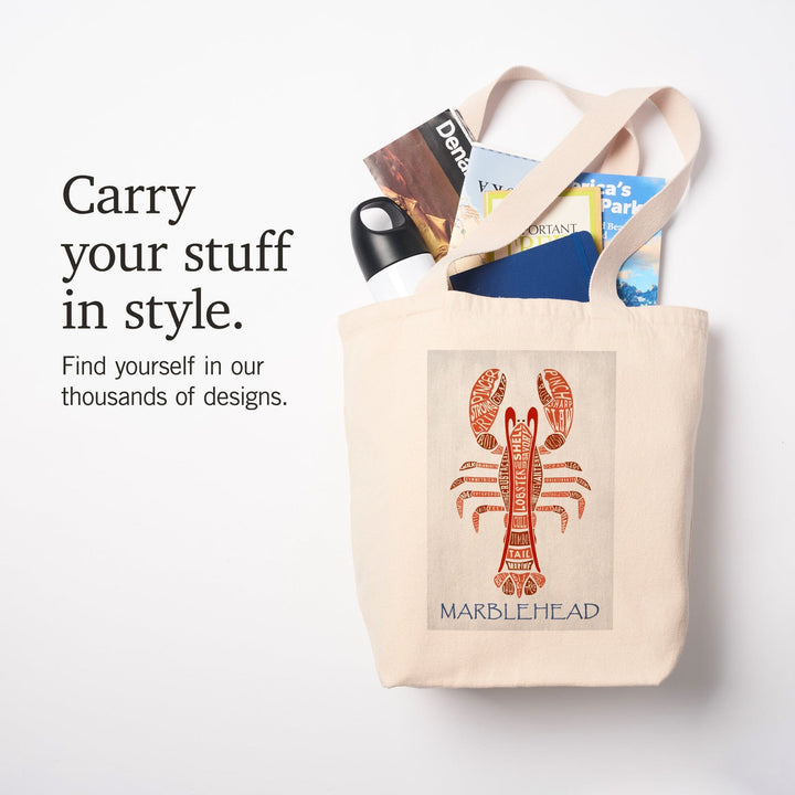 Marblehead, Massachusetts, Red Lobster, Typography, Lantern Press Artwork, Tote Bag Totes Lantern Press 