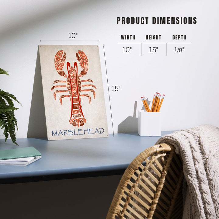 Marblehead, Massachusetts, Red Lobster, Typography, Lantern Press Artwork, Wood Signs and Postcards Wood Lantern Press 