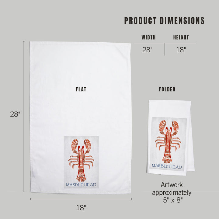 Marblehead, Massachusetts, Red Lobster, Typography, Organic Cotton Kitchen Tea Towels Kitchen Lantern Press 