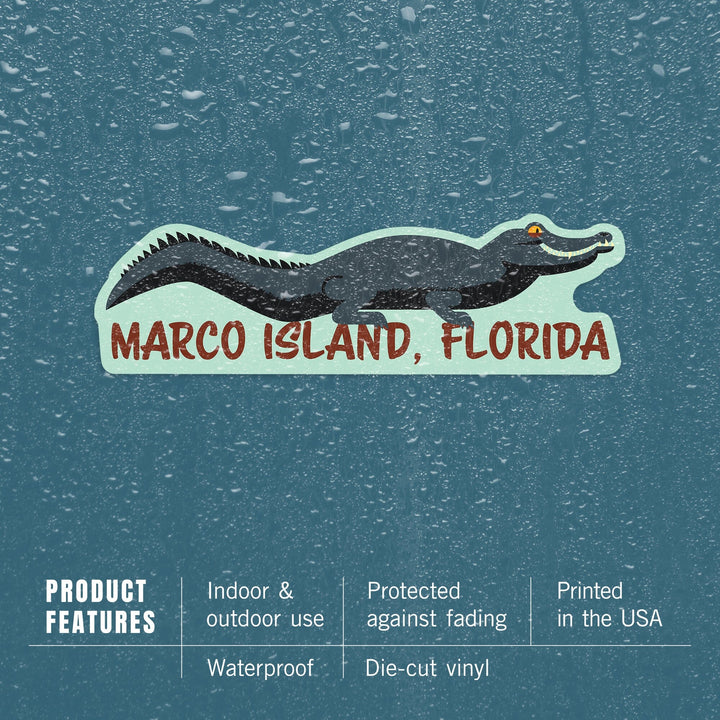 Marco Island, Florida, Alligator, Geometric, contour, Lantern Press Artwork, Vinyl Sticker - Lantern Press