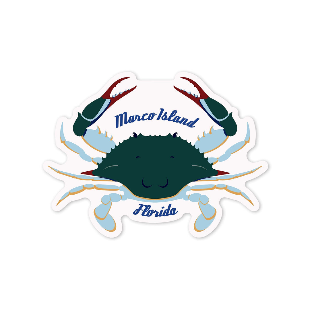 Marco Island, Florida, Blue Crab, Geometric, Contour, Vinyl Sticker - Lantern Press