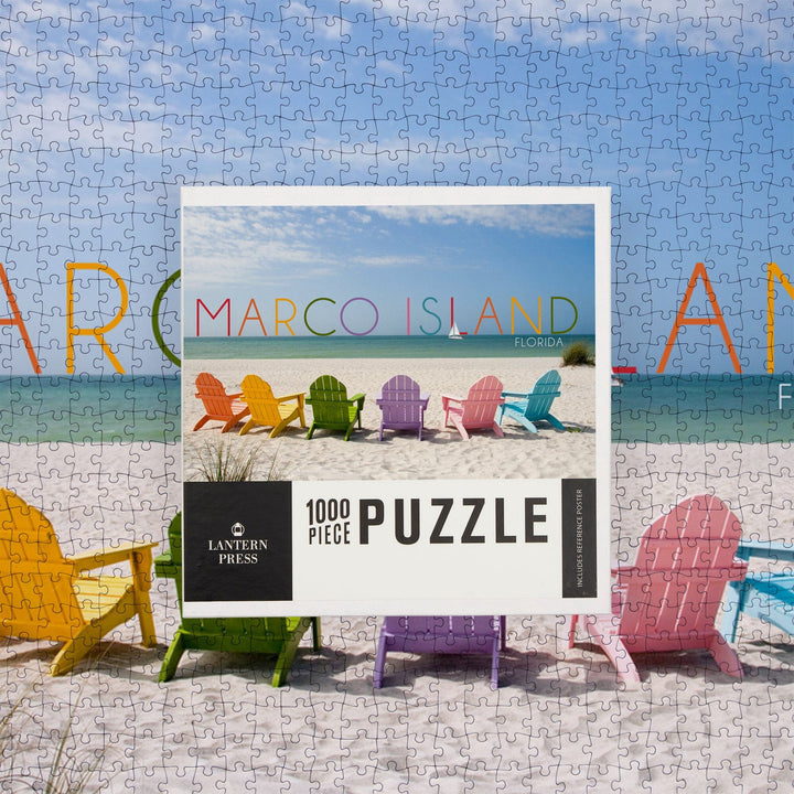 Marco Island, Florida, Colorful Beach Chairs, Jigsaw Puzzle Puzzle Lantern Press 