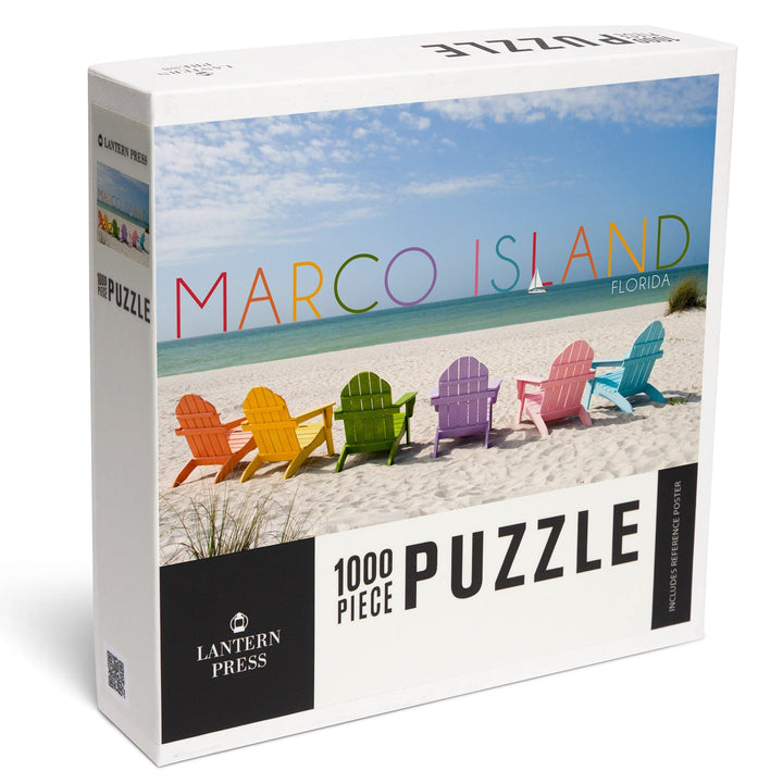 Marco Island, Florida, Colorful Beach Chairs, Jigsaw Puzzle Puzzle Lantern Press 