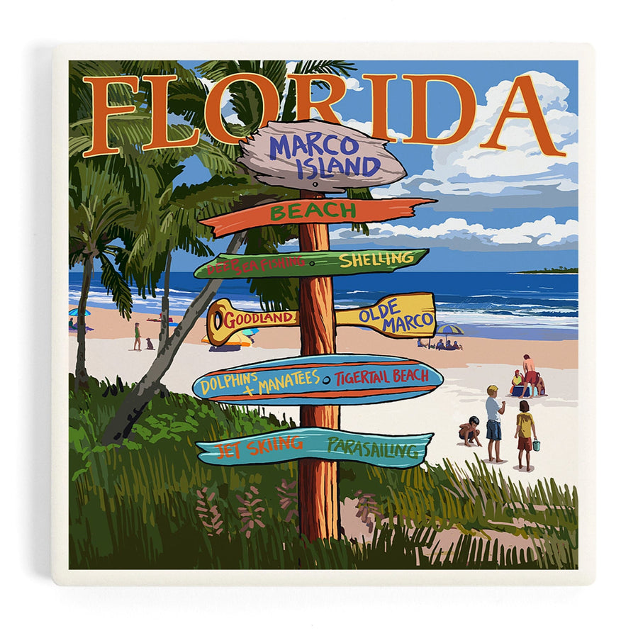 Marco Island, Florida, Destinations Sign, Coasters Coasters Lantern Press 