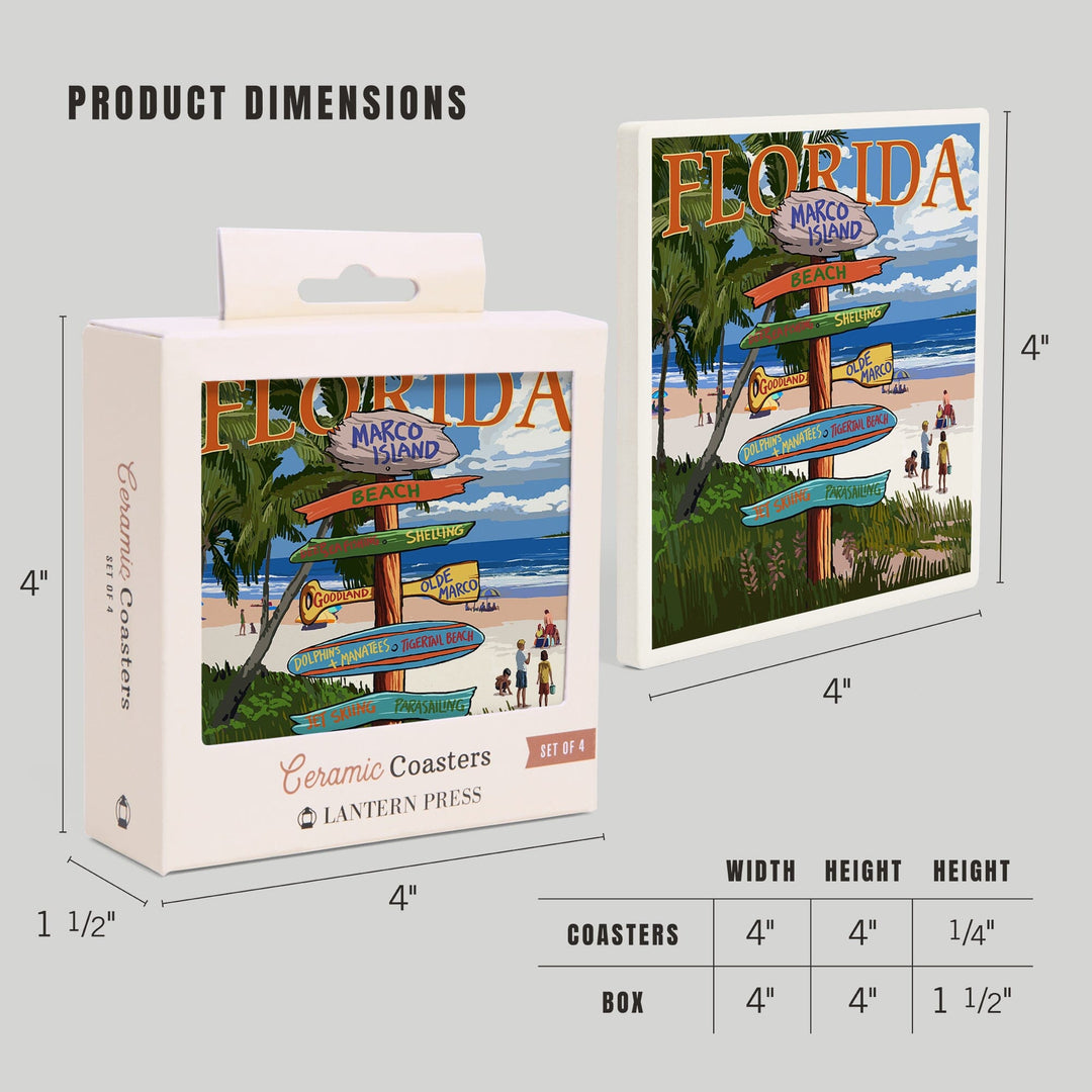 Marco Island, Florida, Destinations Sign, Coasters Coasters Lantern Press 