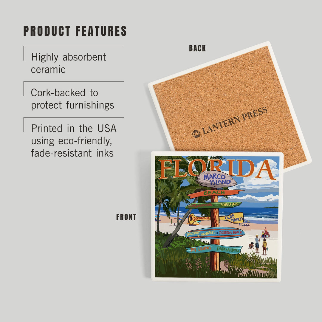 Marco Island, Florida, Destinations Sign, Coasters Coasters Lantern Press 