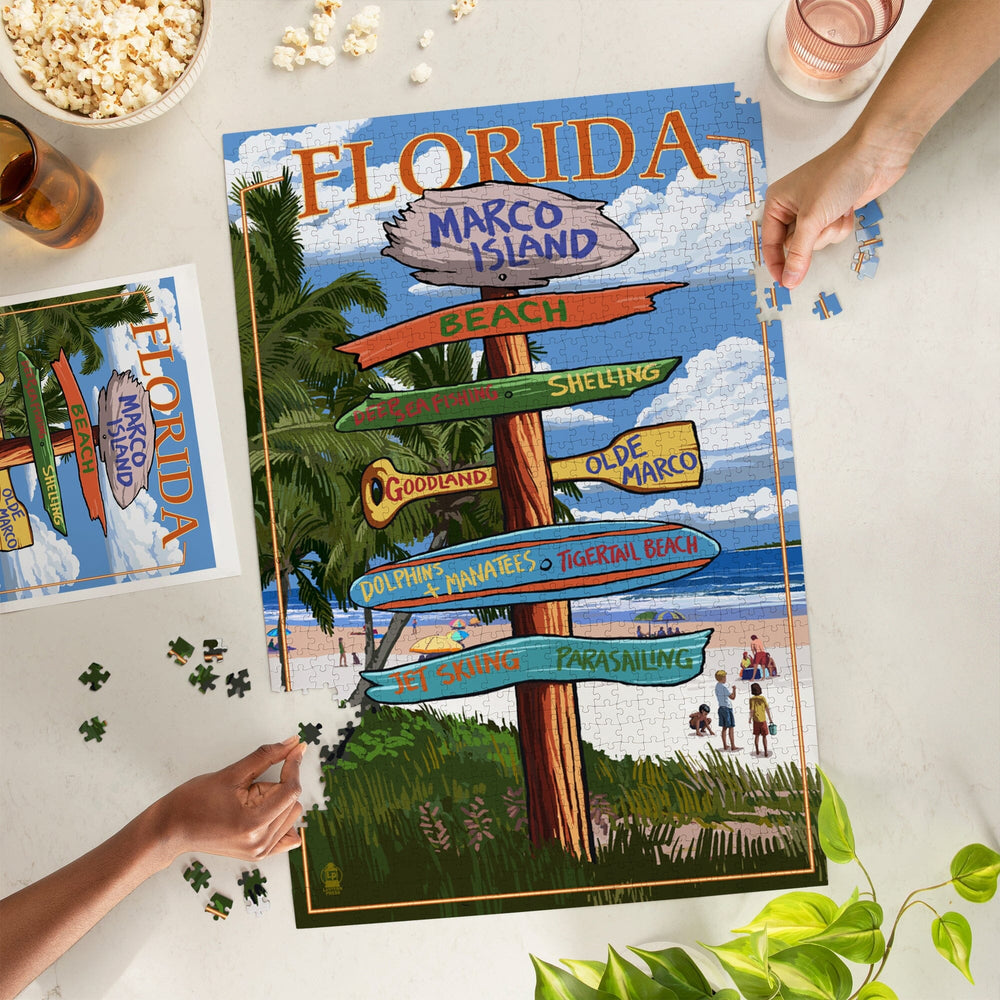 Marco Island, Florida, Destinations Sign, Jigsaw Puzzle Puzzle Lantern Press 