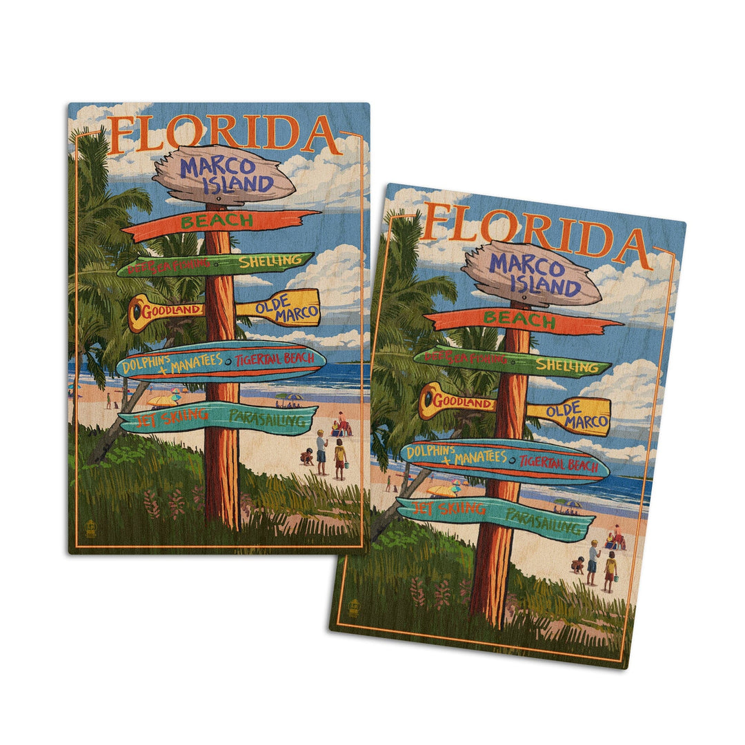 Marco Island, Florida, Destinations Sign, Lantern Press Artwork, Wood Signs and Postcards Wood Lantern Press 4x6 Wood Postcard Set 