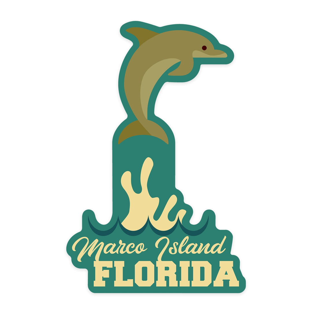 Marco Island, Florida, Dolphin, Geometric, Contour, Lantern Press Artwork, Vinyl Sticker - Lantern Press