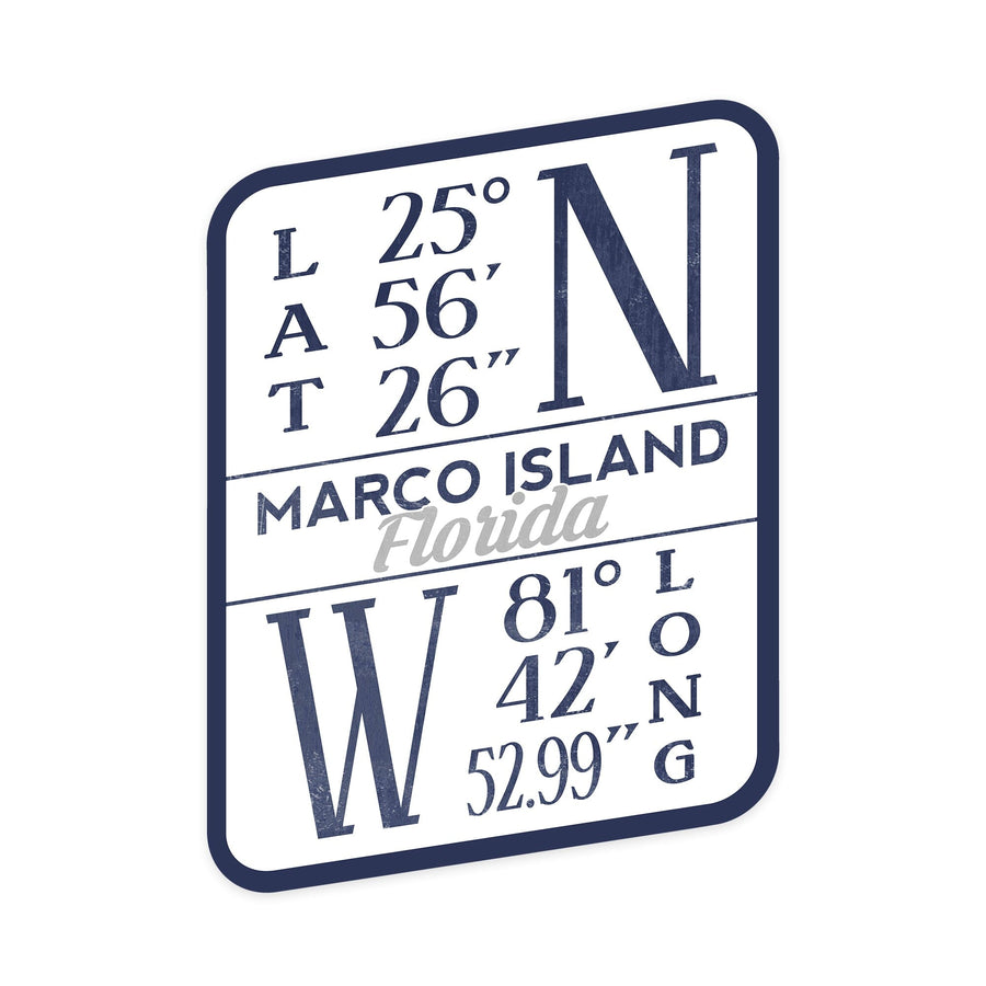 Marco Island, Florida, Latitude and Longitude, Contour, Lantern Press Artwork, Vinyl Sticker - Lantern Press