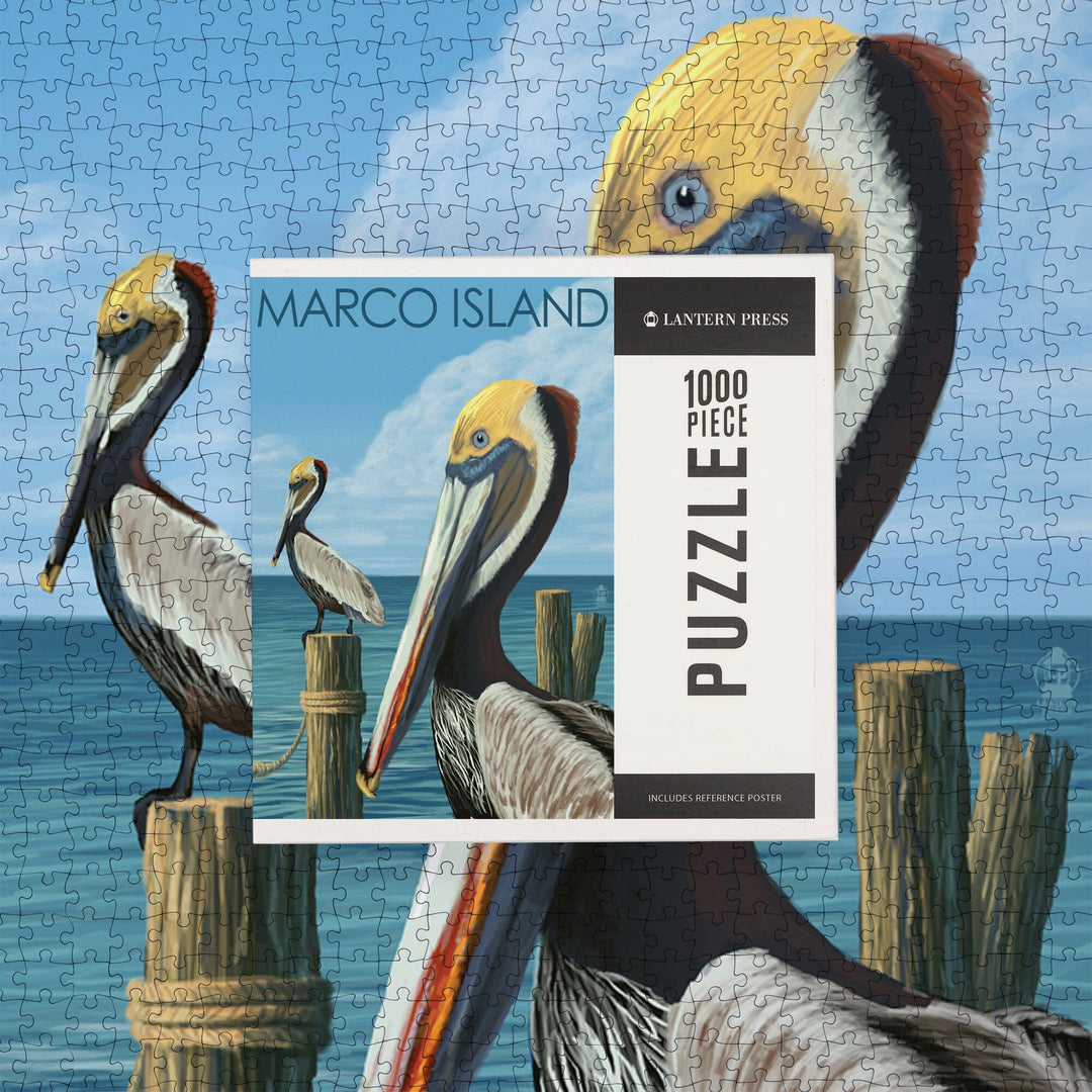 Marco Island, Florida, Pelicans, Jigsaw Puzzle Puzzle Lantern Press 