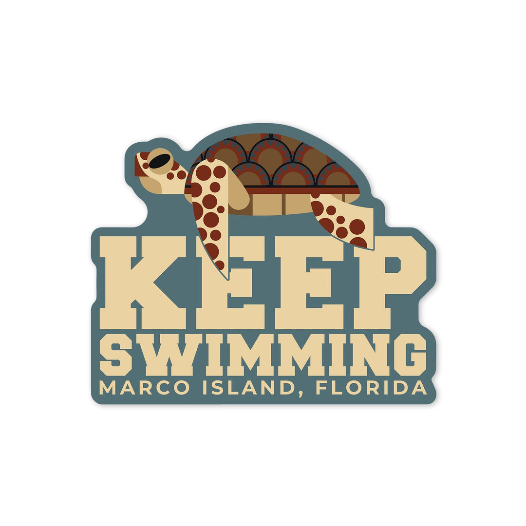 Marco Island, Florida, Sea Turtle, Geometric, Contour, Lantern Press Artwork, Vinyl Sticker - Lantern Press