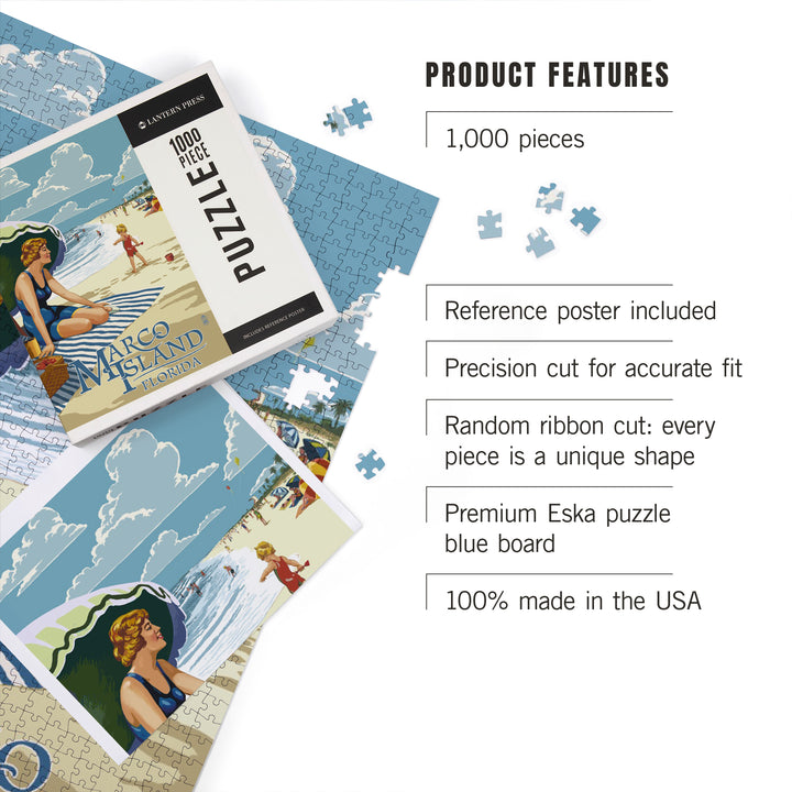 Marco Island, Florida, Woman on Beach, Jigsaw Puzzle Puzzle Lantern Press 