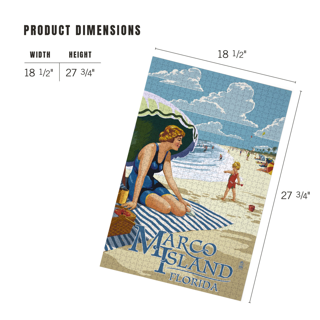 Marco Island, Florida, Woman on Beach, Jigsaw Puzzle Puzzle Lantern Press 