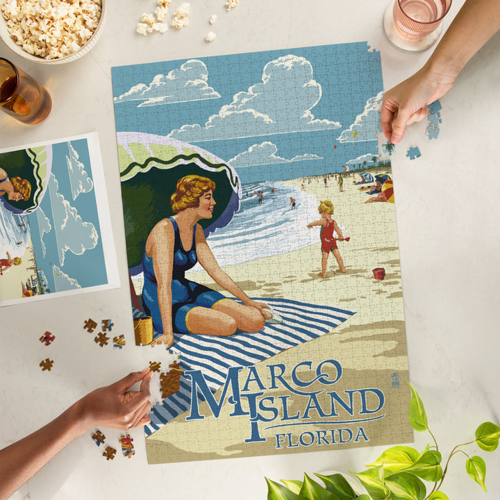 Marco Island, Florida, Woman on Beach, Jigsaw Puzzle Puzzle Lantern Press 