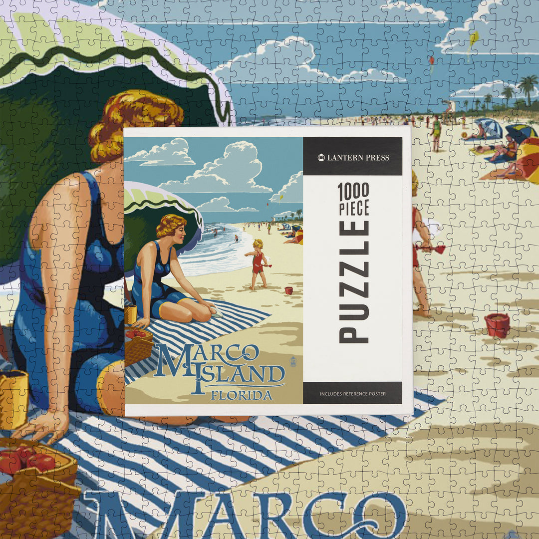 Marco Island, Florida, Woman on Beach, Jigsaw Puzzle Puzzle Lantern Press 