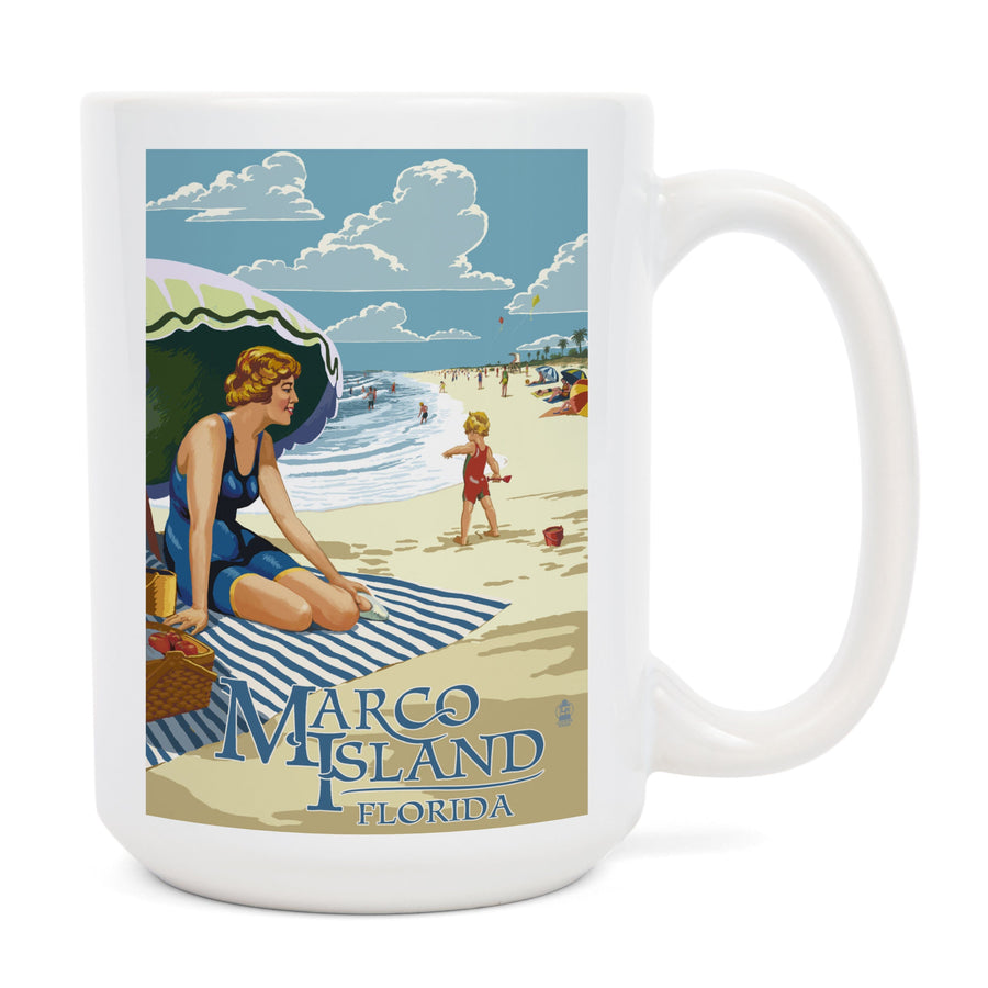 Marco Island, Florida, Woman on Beach, Lantern Press Artwork, Ceramic Mug Mugs Lantern Press 