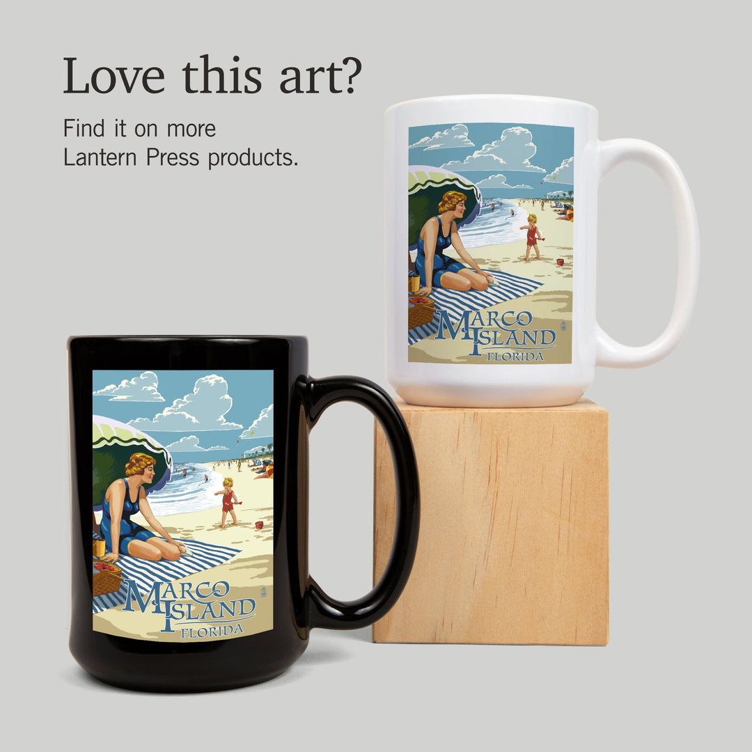 Marco Island, Florida, Woman on Beach, Lantern Press Artwork, Ceramic Mug Mugs Lantern Press 